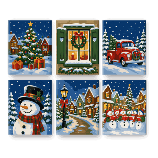 6 mini-tableaux - Qu'il neige - Peinture à numéros