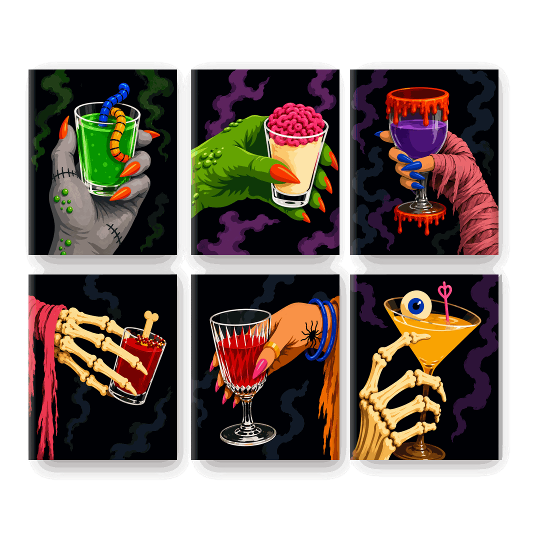 6 Mini Paintings - Monsters Happy Hour Set - Paint by numbers