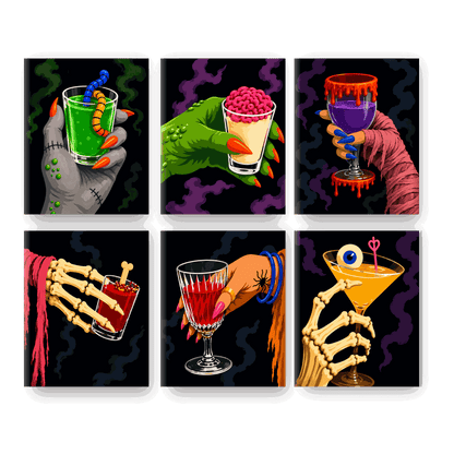 6 Mini Paintings - Monsters Happy Hour Set - Paint by numbers