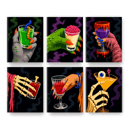 6 Mini Paintings - Monsters Happy Hour Set - Paint by numbers