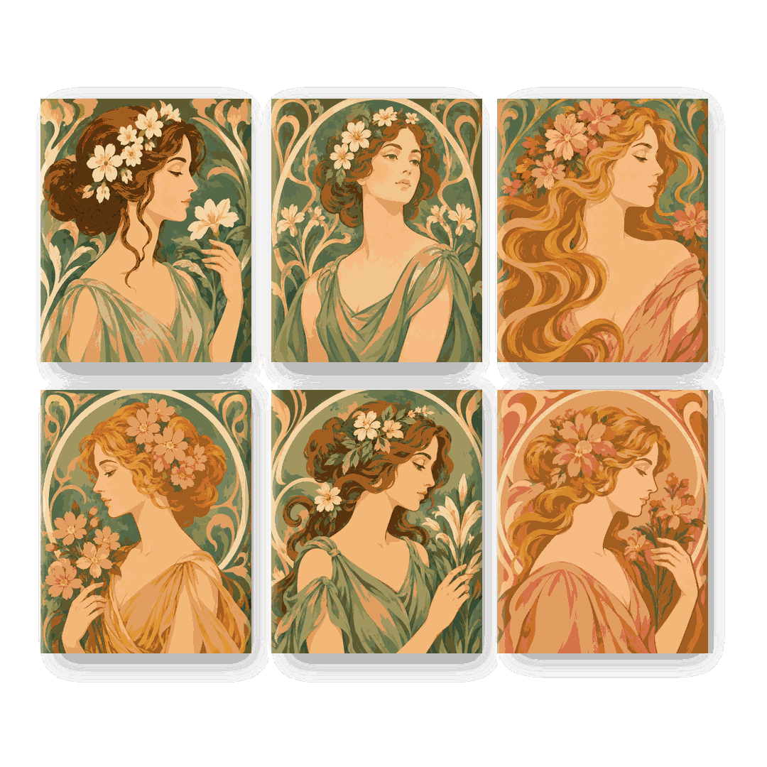 6 Mini Paintings - Nouveau Muses Set - Paint by numbers