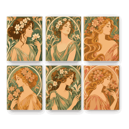 6 Mini Paintings - Nouveau Muses Set - Paint by numbers