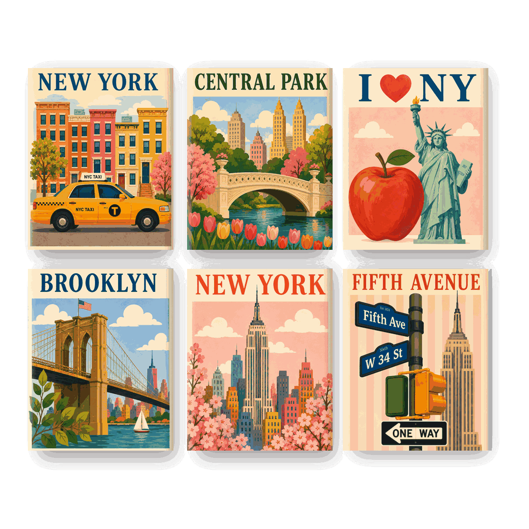 6 Mini Paintings - The Big Apple Set - Paint by numbers