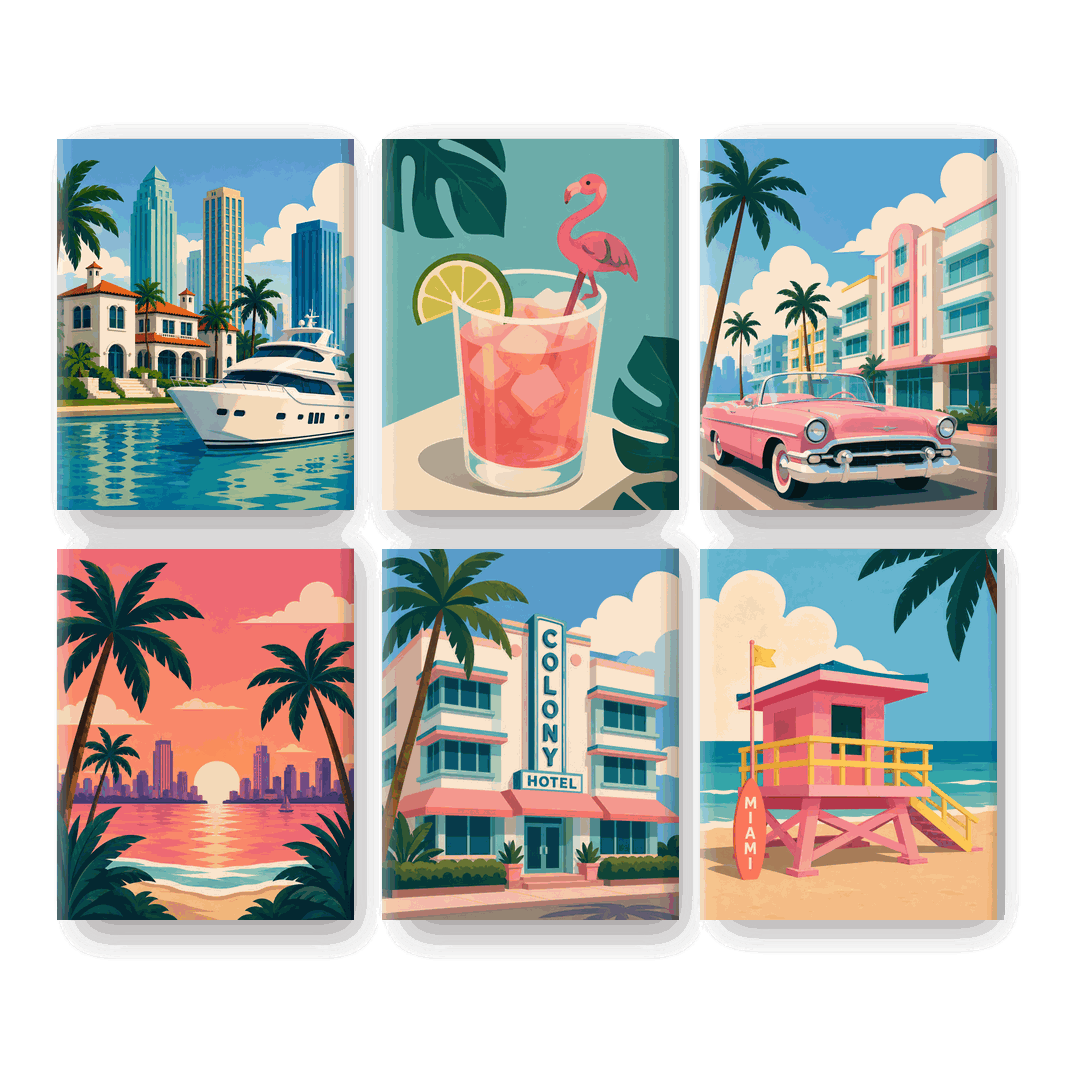 6 Mini Paintings - Welcome to Miami Set - Paint by numbers