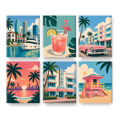 6 Mini Paintings - Welcome to Miami Set - Paint by numbers