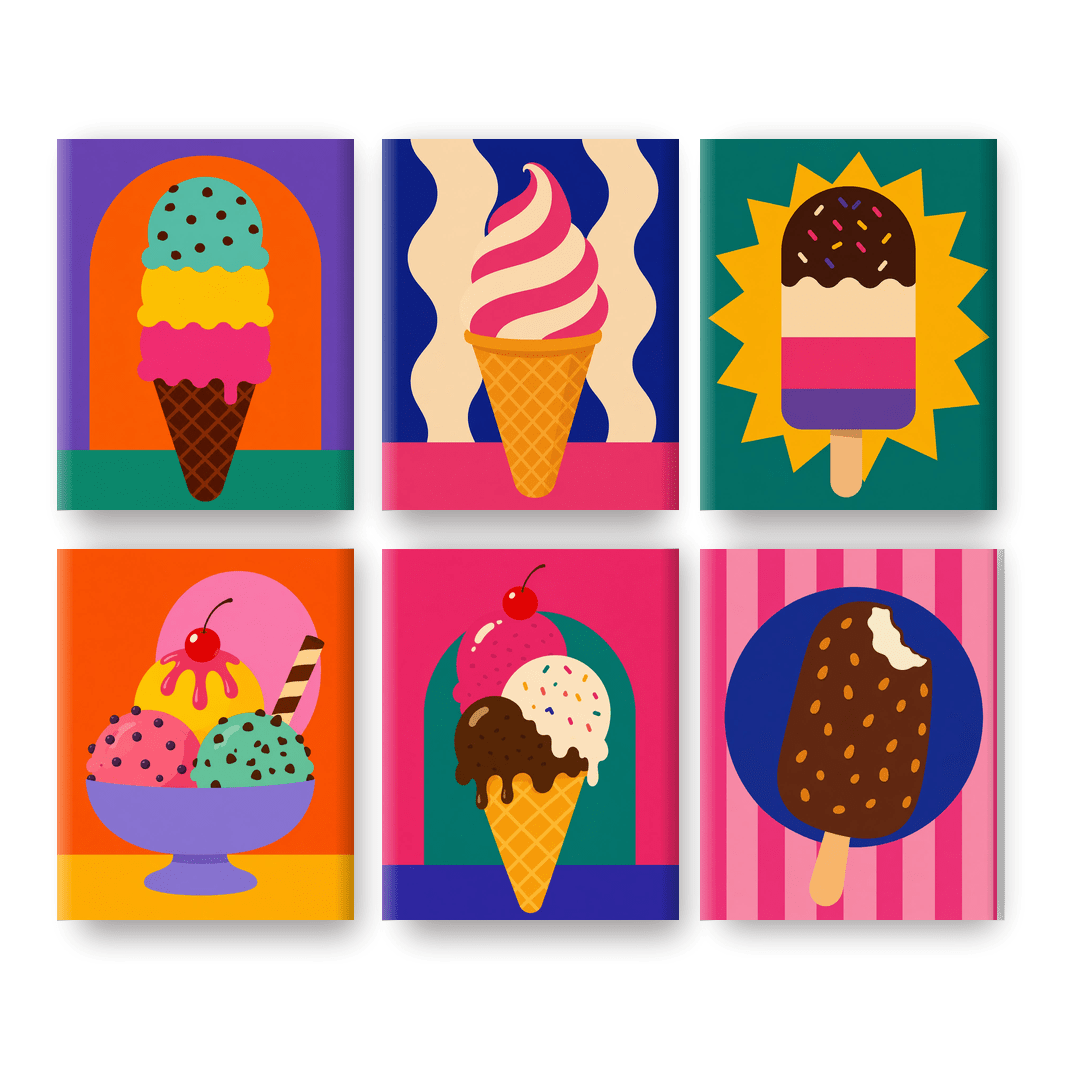 6 Mini Paintings - Bold Ice Cream Set