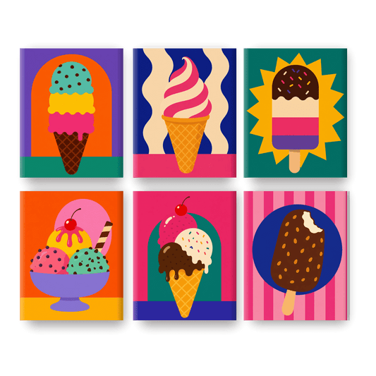 6 Mini Paintings - Bold Ice Cream Set