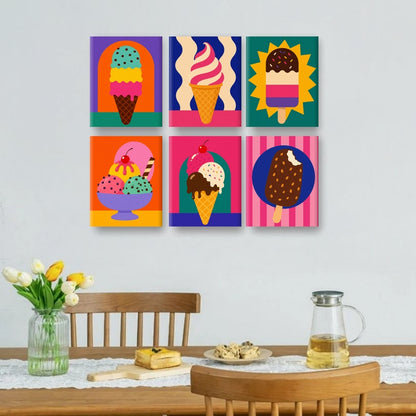 6 Mini Paintings - Bold Ice Cream Set