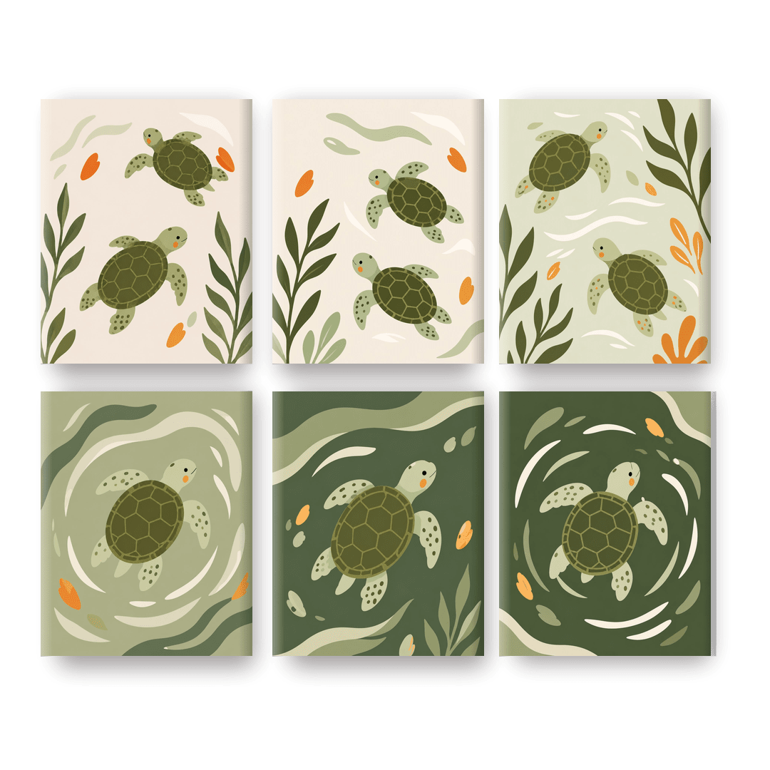 6 Mini Paintings - Baby Sea Turtle Set