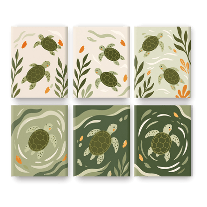 6 Mini Paintings - Baby Sea Turtle Set