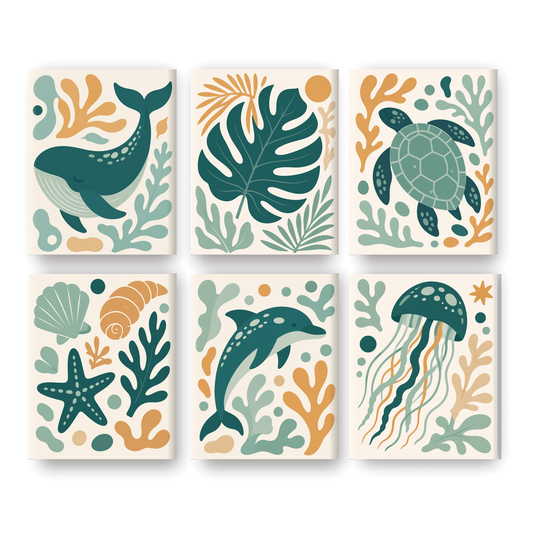 6 Mini Paintings - Teal Ocean Set