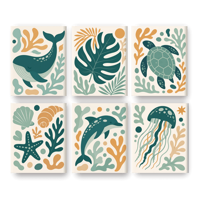6 Mini Paintings - Teal Ocean Set