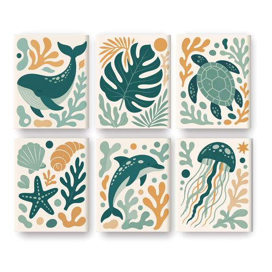 6 Mini Paintings - Teal Ocean Set