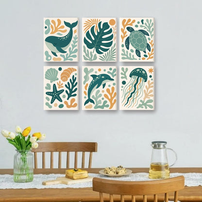 6 Mini Paintings - Teal Ocean Set