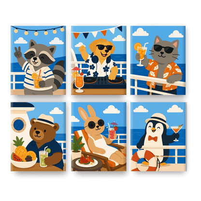 6 Mini Paintings - Cruise Animals Set - Paint by numbers