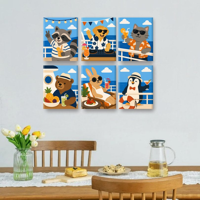 6 Mini Paintings - Cruise Animals Set
