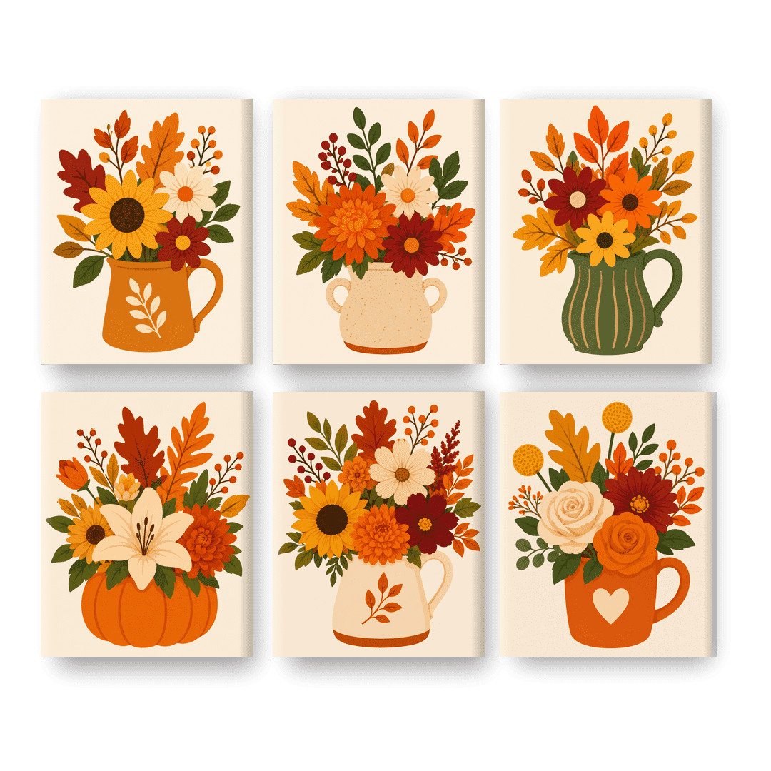 6 Mini Paintings - Autumn Bouquet Set - Paint by numbers