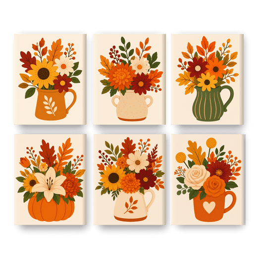 6 Mini Paintings - Autumn Bouquet Set - Paint by numbers