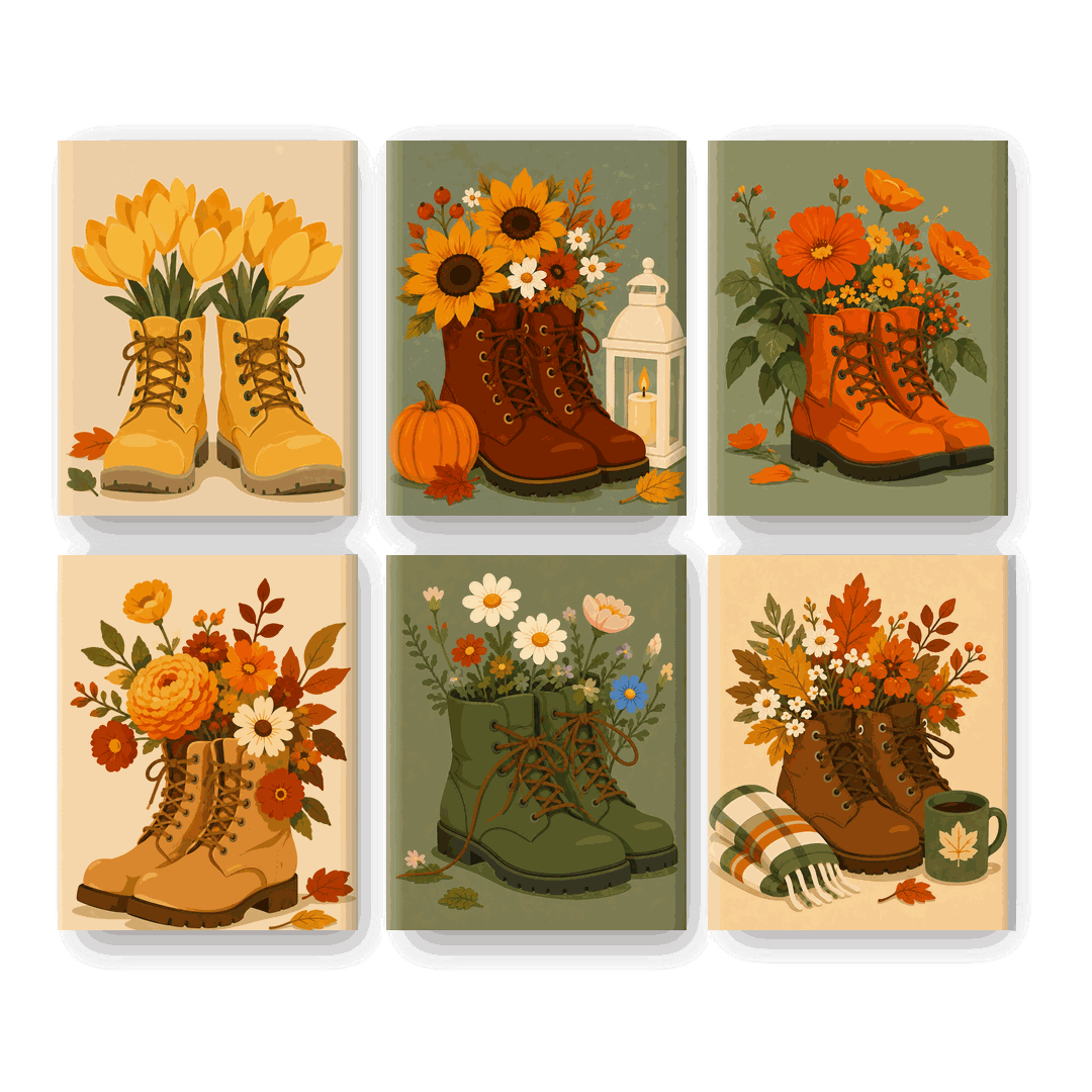 6 Mini Paintings - Harvest Boots Set - Paint by numbers