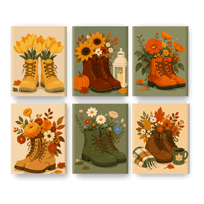 6 Mini Paintings - Harvest Boots Set - Paint by numbers