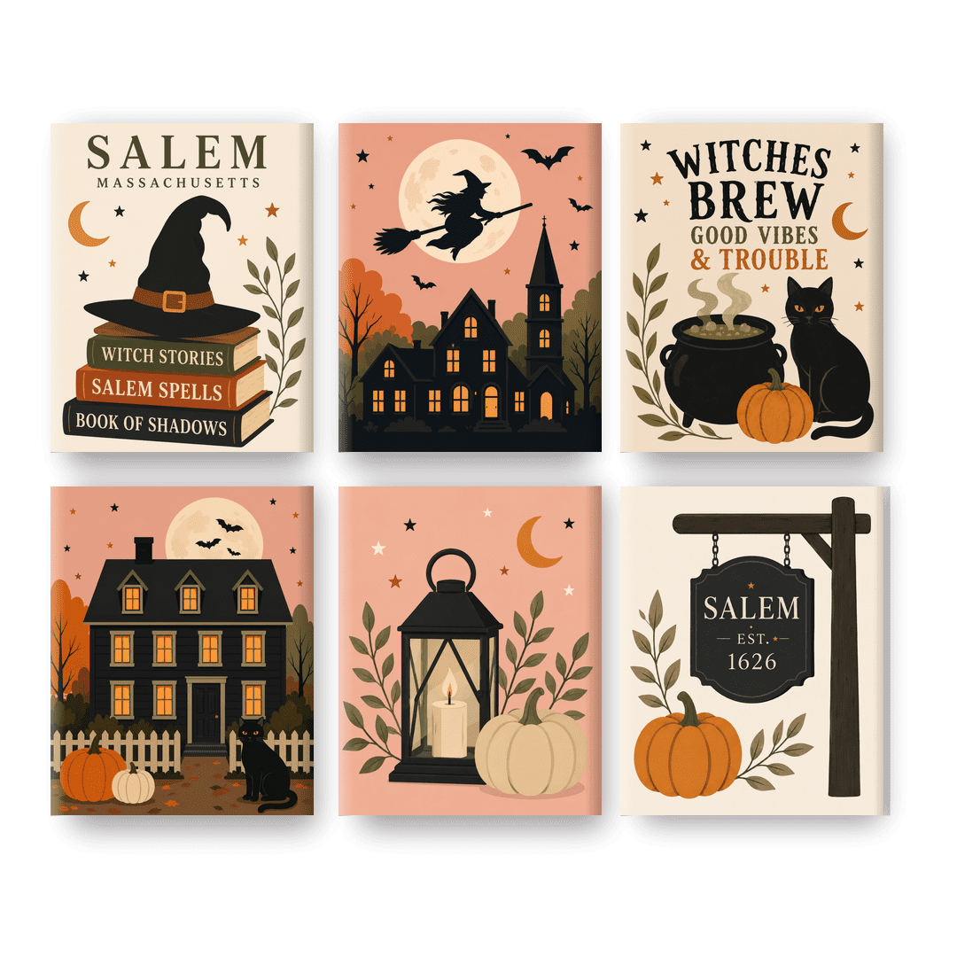 6 Mini Paintings - Salem Witch City Set - Paint by numbers