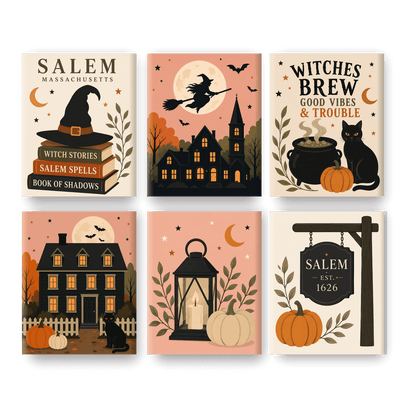 6 Mini Paintings - Salem Witch City Set - Paint by numbers