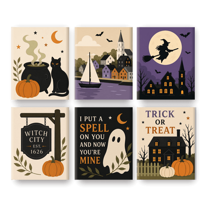 6 Mini Paintings - Spooky Salem Set - Paint by numbers