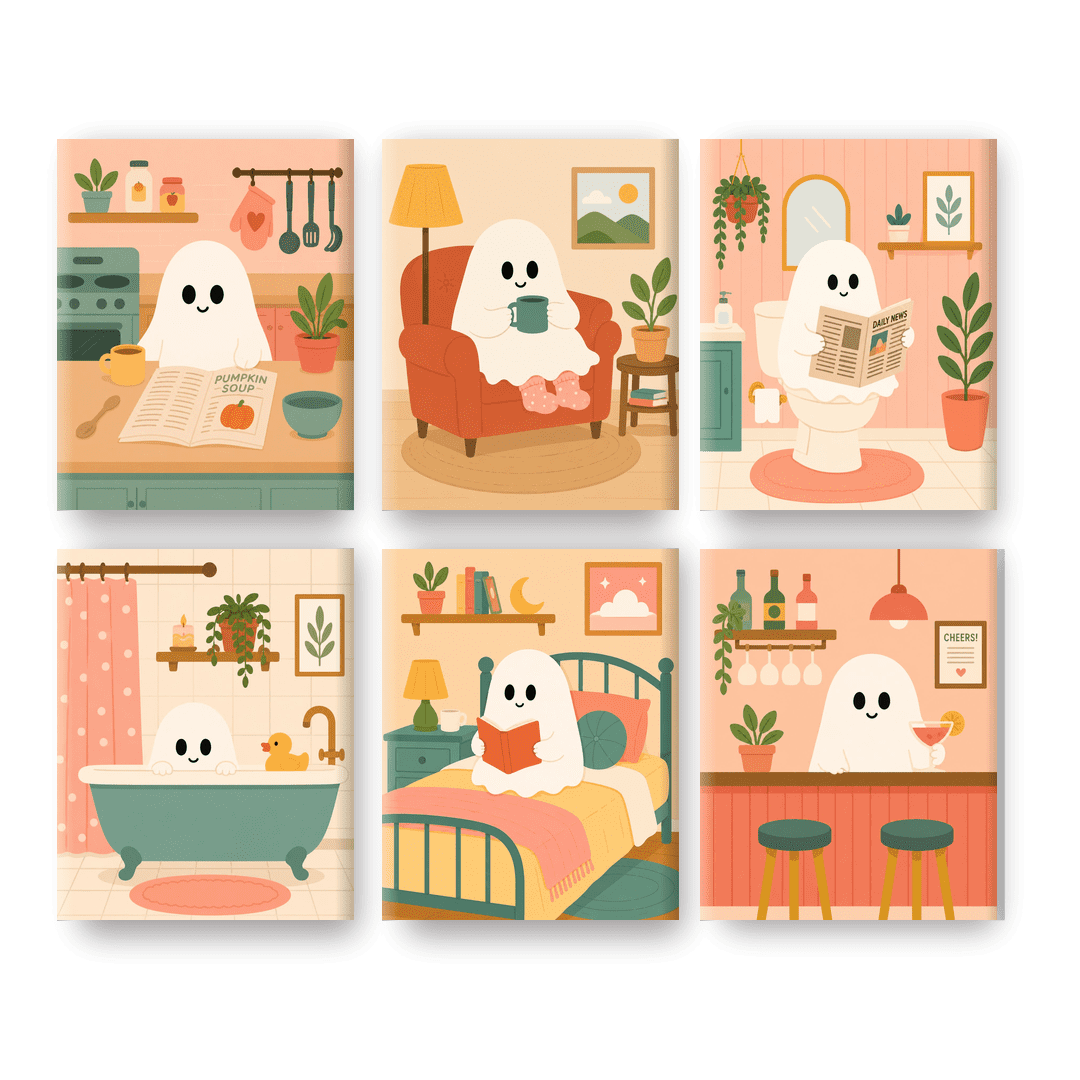 6 Mini Paintings - The Cute Ghost Set - Paint by numbers