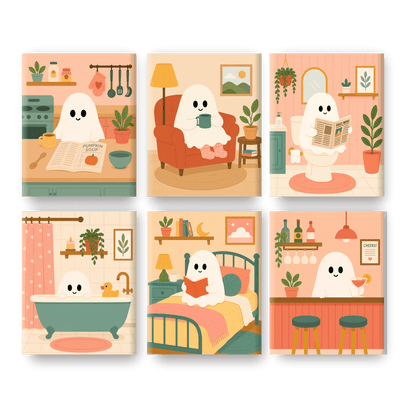 6 Mini Paintings - The Cute Ghost Set - Paint by numbers