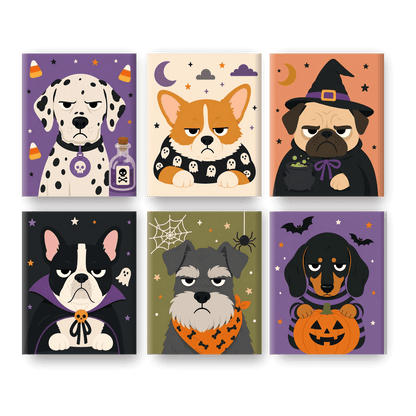6 Mini Paintings - Halloween Dogs Set - Paint by numbers