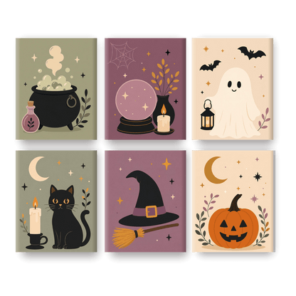 6 Mini Paintings - Witchy Icons Set - Paint by numbers