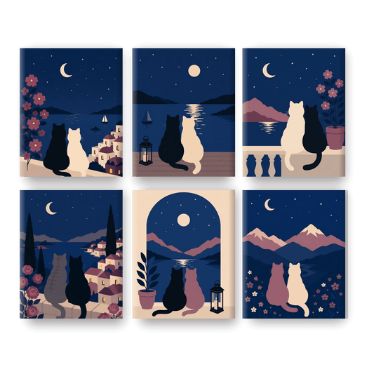 6 Mini Paintings - Night Cats Set - Paint by numbers