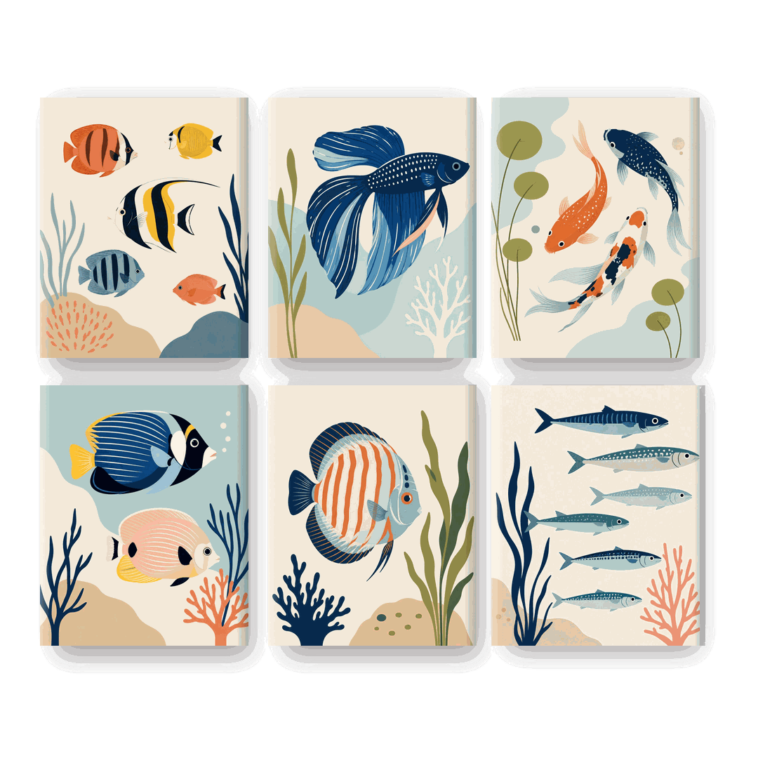 6 Mini Paintings - Beautiful Fish Set - Paint by numbers
