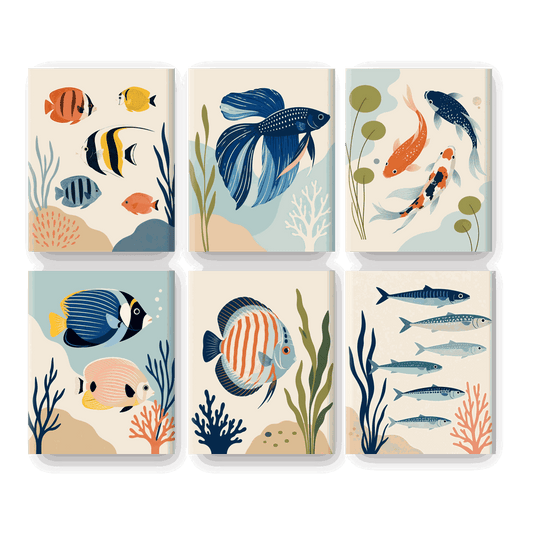 6 Mini Paintings - Beautiful Fish Set - Paint by numbers