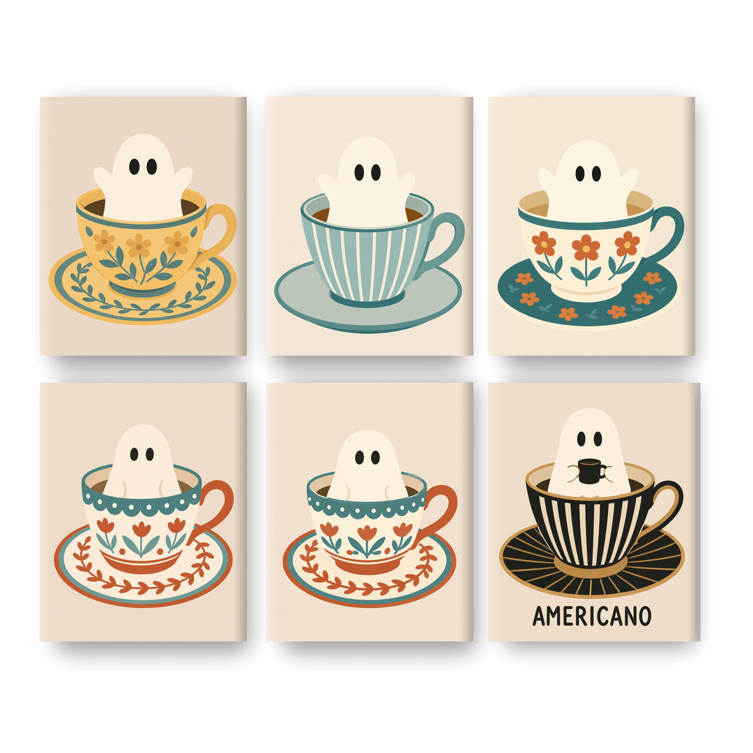 6 Mini Paintings - Ghost in Cups Set - Paint by numbers