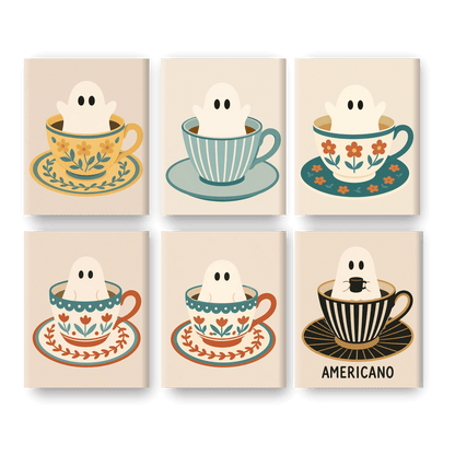 6 Mini Paintings - Ghost in Cups Set - Paint by numbers