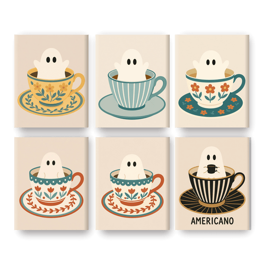 6 Mini Paintings - Ghost in Cups Set - Paint by numbers