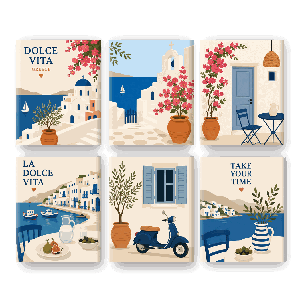 6 Mini Paintings - Greek Escape Set - Paint by numbers