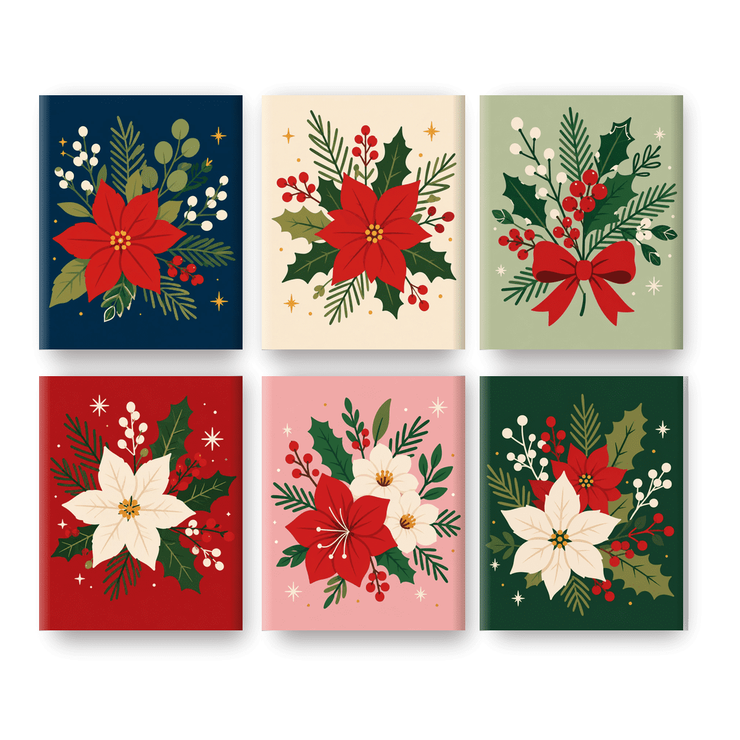 6 Mini Paintings - Poinsettia Flower Set - Paint by numbers