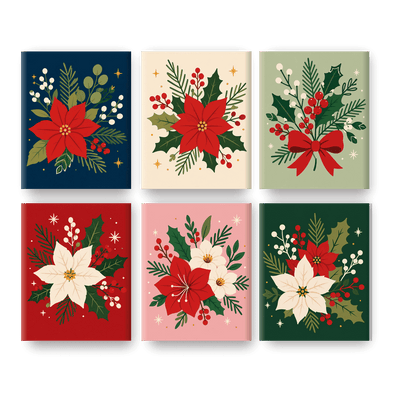 6 Mini Paintings - Poinsettia Flower Set