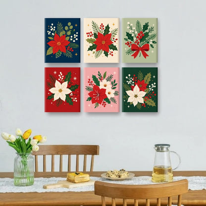 6 mini-peintures - Fleur de poinsettia