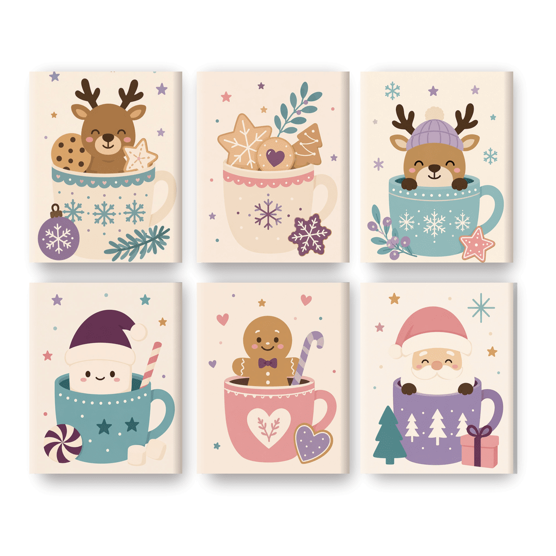 6 Mini Paintings - Christmas in Cups Set - Paint by numbers