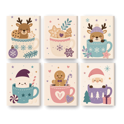6 Mini Paintings - Christmas in Cups Set - Paint by numbers