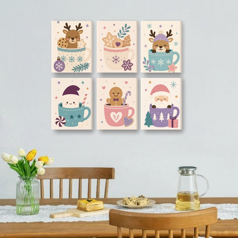6 Mini Quadri - Set Natale nelle Tazze