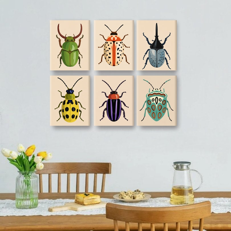 6 Mini Paintings - Beetle Collection Set