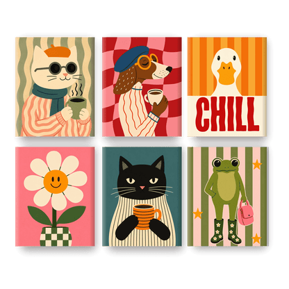 6 Mini Paintings - Chill Friends Set - Paint by numbers