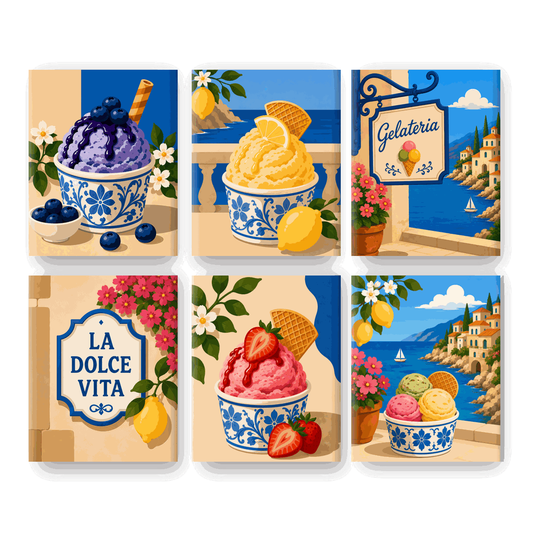 6 Mini Paintings - Gelato Escape Set - Paint by numbers
