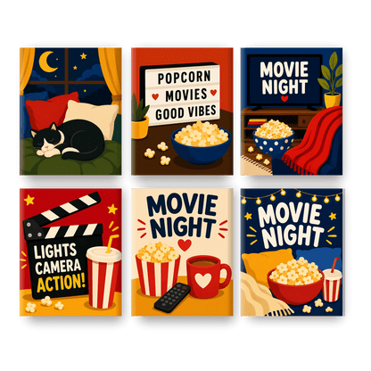 6 Mini Paintings - Movies & Chill Set - Paint by numbers
