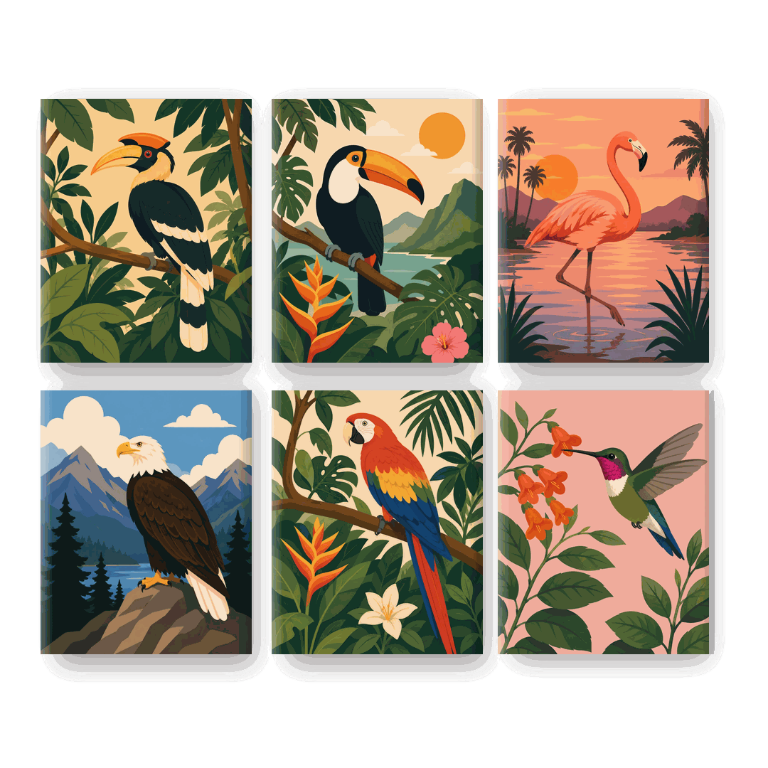 6 Mini Paintings - Exotic Bird Set - Paint by numbers