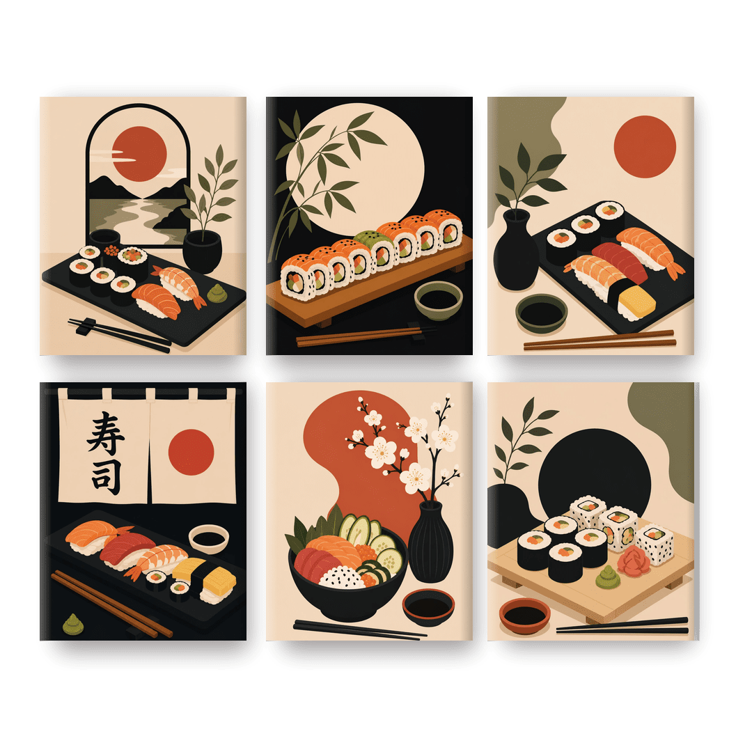 6 Mini Paintings - Sushi Night Set - Paint by numbers